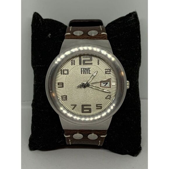 FRYE FR00004-02 Men's Brown Leather Analog Cream Dial Quartz Wrist Watch LW11 - Picture 1 of 11